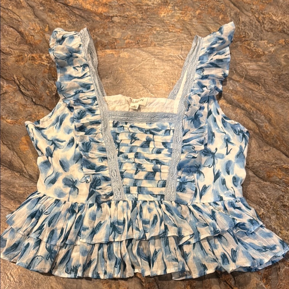 Allison Blue and White Ruffled top